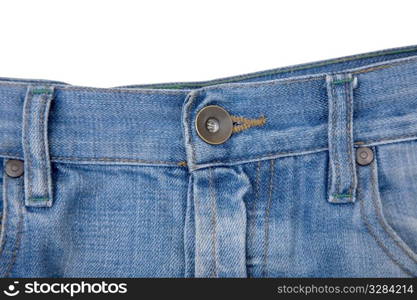 detail of blue denim jeans with button