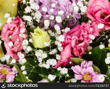detail of bouquet with decorative flowers close up