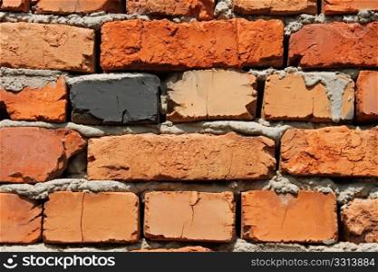 Detail of brick wall with bricks of different colors