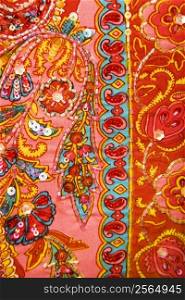 Detail of colorful patterned fabric.