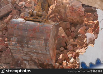 Detail of Digger in Building Under Demolition