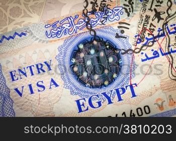 Detail of Egyptian Entry Visa on a real passport