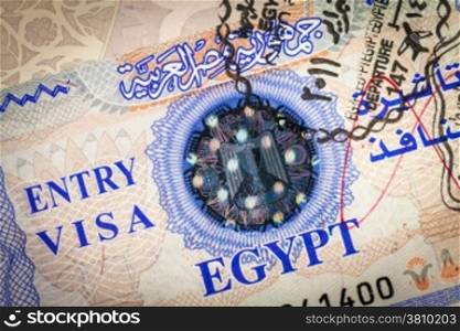 Detail of Egyptian Entry Visa on a real passport