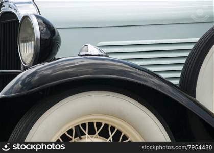 Detail of elegant old classic retro vintage car closeup