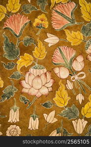 Detail of floral pattern on old temple cotton scroll from Thailand.