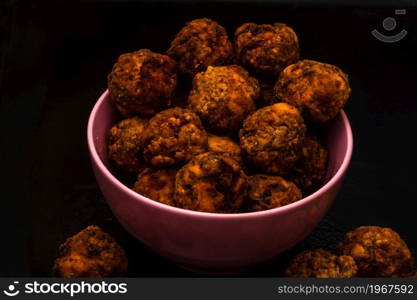 Detail of fresh fried meatballs