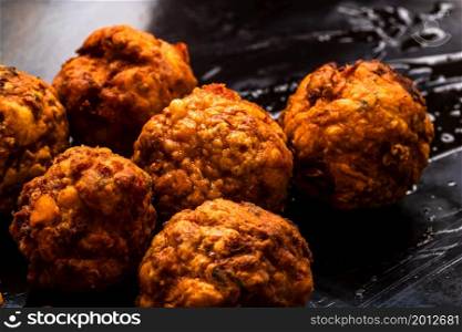 Detail of fresh fried meatballs