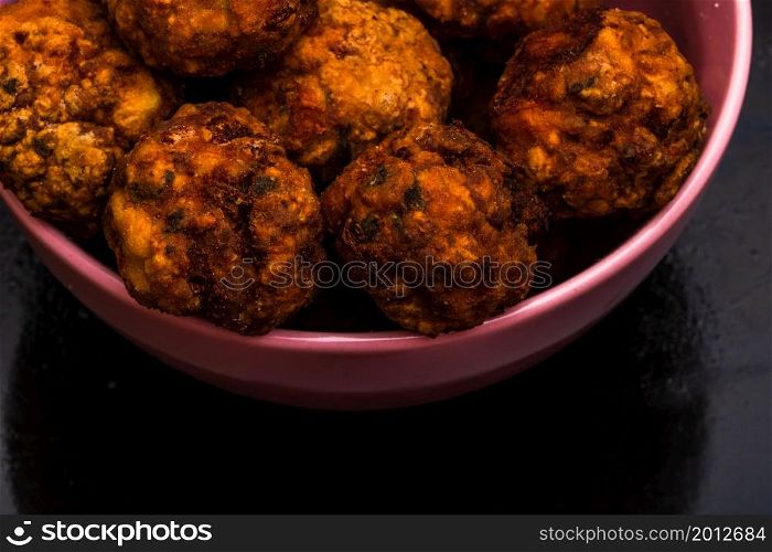 Detail of fresh fried meatballs