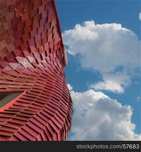 Detail of Futuristic Megastructure: Curve Red Building Facade at Exposition in Milan - Italy