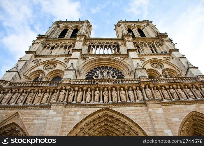 Detail of gothic Cathedral of Notre Dame in Paris