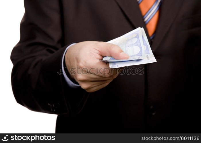 detail of man hand with money, euro notes