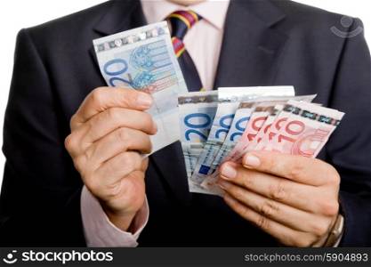 detail of man hands with money, euro notes