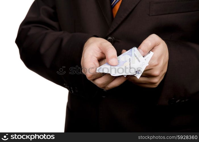 detail of man hands with money, euro notes