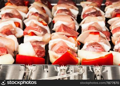 Detail of meat preparation for a barbecue