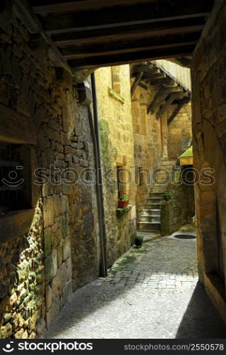 Detail of medieval architecture in historical town of Sarlat, France.