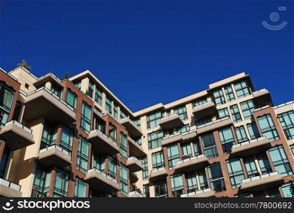 Detail of modern apartment building in New Westminster, Canada