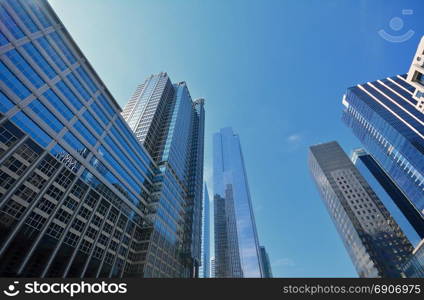 Detail of modern skyscrapers in Chicago, Illinois, USA.