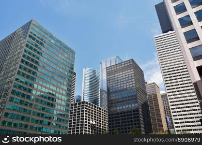 Detail of modern skyscrapers in Chicago, Illinois, USA.