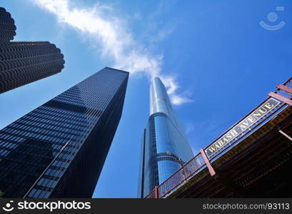 Detail of modern skyscrapers in Chicago, Illinois, USA.