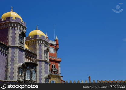 Detail of Pena palace, in the village of Sintra, Lisbon, Portugal