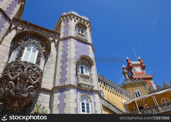 Detail of Pena palace, in the village of Sintra, Lisbon, Portugal