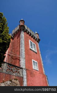 Detail of Pena palace, in the village of Sintra, Lisbon, Portugal