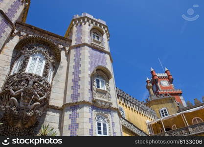 Detail of Pena palace, in the village of Sintra, Lisbon, Portugal