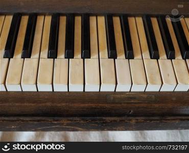 detail of piano keyboard keys on vintage instrument. detail of piano keyboard keys