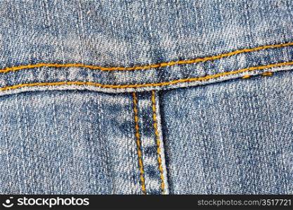 Detail of pocket jeans with yellow thread