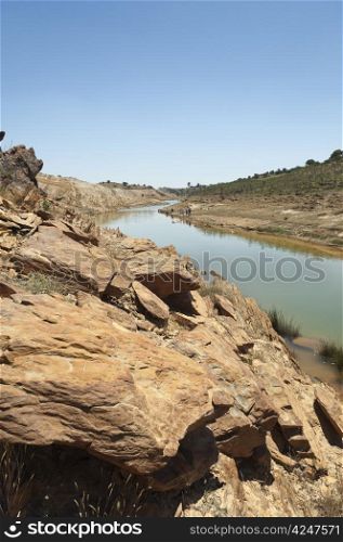 Detail of polluted riverbed of Mosteirao, downstream abandoned pyrite mine of S. Domingos , Mertola, Portugal