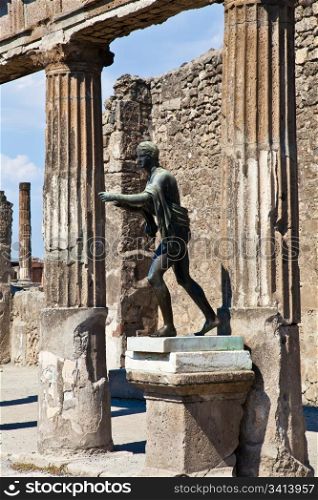 Detail of Pompeii site. The city of was destroyed and completely buried during a long catastrophic eruption of the volcano Mount Vesuvius