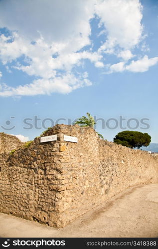 Detail of Pompeii site. The city of was destroyed and completely buried during a long catastrophic eruption of the volcano Mount Vesuvius