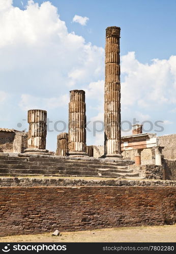 Detail of Pompeii site. The city of was destroyed and completely buried during a long catastrophic eruption of the volcano Mount Vesuvius