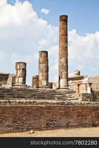 Detail of Pompeii site. The city of was destroyed and completely buried during a long catastrophic eruption of the volcano Mount Vesuvius