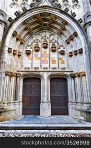 Detail of Portal of the Gothic Church St.Hubert in Belgium