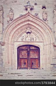 Detail of Portal of the Romanesque Church in Spain, Retro Effect
