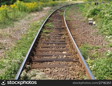 Detail of Railway railroad tracks for trains. Railway railroad tracks