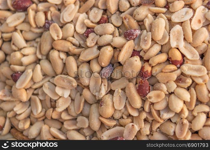 Detail of salted peanuts on a fair stall, selective focus