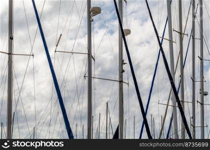 Detail of ship masts in a port