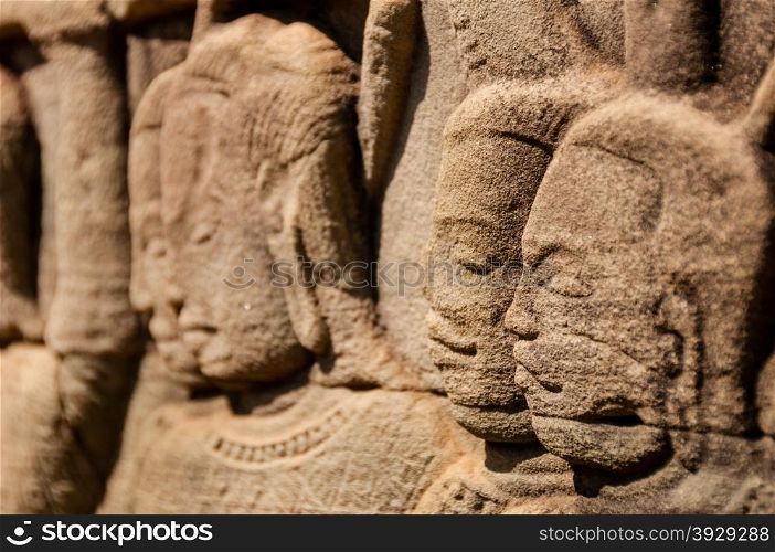 Detail of stone carving. Detail of stone encarving at a temple in Angkor wat