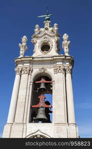 Detail of the bells of the late Baroque and Neo-Classical Royal Basilica and Convent of the Most Sacred Heart of Jesus, built in late 18th century in Lisbon, Portugal