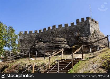 Detail of the castle of Penela, built on top of a granite mountain and known since 1064, in Penela, Coimbra, Portugal