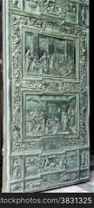 Detail of the central door of the Cathedral of Pisa depicting scenes from the life of the Virgin by Bonanno Pisano (c. 1180)