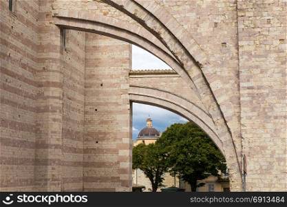 Detail of the church outside Santa Chiara in Assisi (Italy)