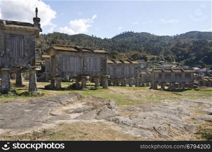 Detail of the communitarian granaries, called espigueiros, in the village of Lindoso, Peneda National Park, Northern Portugal