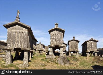Detail of the communitarian granaries, called espigueiros, in the village of Lindoso, Peneda National Park, Northern Portugal
