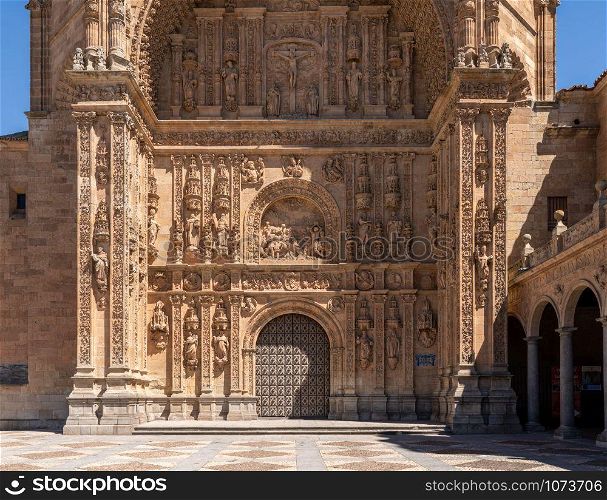 Detail of the facade of Convento de San Estaban in Salamanca Spain. Convent of San Estaban in the center of old Salamanca in Spain