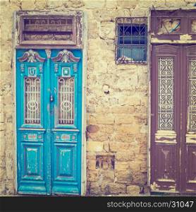 Detail of the Facade with Two Doors in Jaffa, Israel, Instagram Effect
