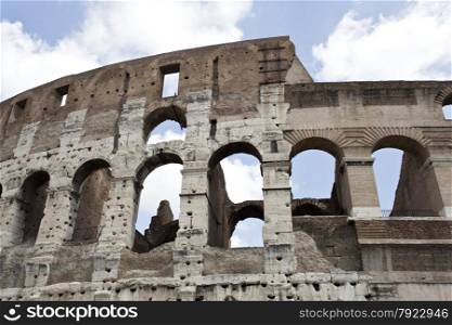 Detail of the famous Colosseum or Coliseum, also known as the Flavian Amphitheatre
