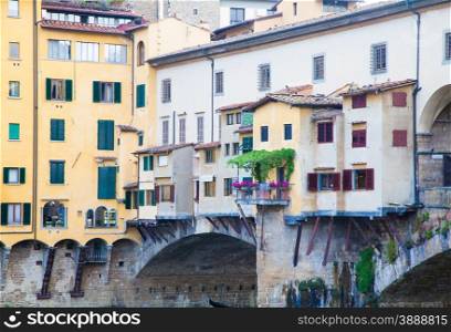 Detail of the famous landmark Ponte Vecchio in Florence, Italy